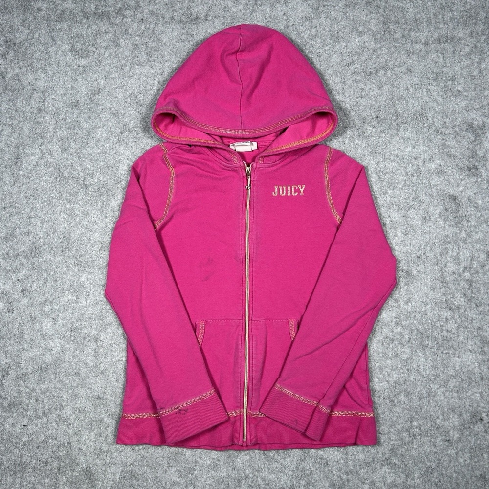 Juicy Couture Hoodie YOUTH Girls Size 8/10 Pink‎ Y2K Full Zip Double Sided